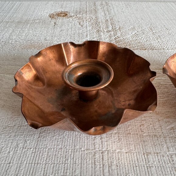 Set of Two Vintage Drumgold Hammered Copper Candle Stick Holders - Picture 2 of 12